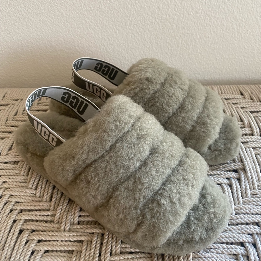 UGG fluff yeah slide shoes slippers Womans burnt olive green - Picture 10 of 15